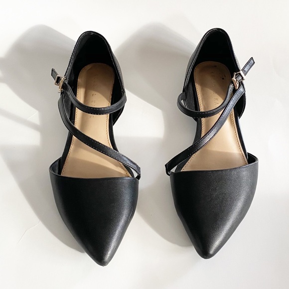 Kelly & Katie Shoes - Kelly & Katie Nonie Black Leather Strappy Flats